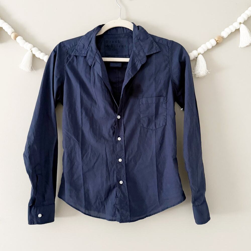 NEW Frank and Eileen Barry Woven Tailored Button-Up Shirt Navy Size XXS - Picture 4 of 5